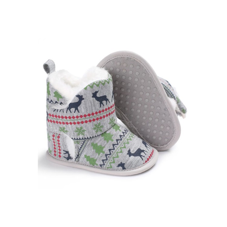 Christmas Elk Baby Soft Crib Shoes Toddler Warm Winter Snow Boots Boots - Grey, Size: 13-4