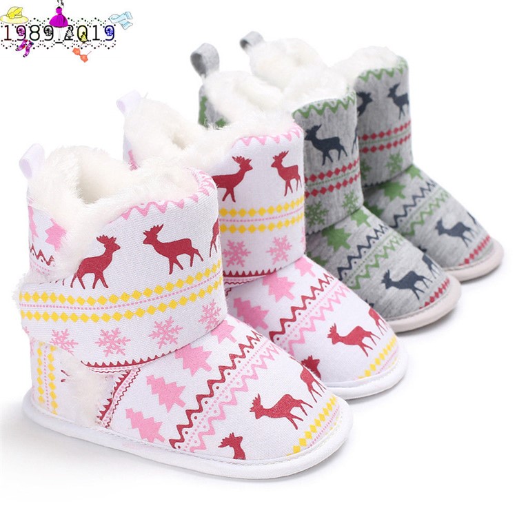 Christmas Elk Baby Soft Crib Shoes Toddler Warm Winter Snow Boots Boots - Grey, Size: 13-5