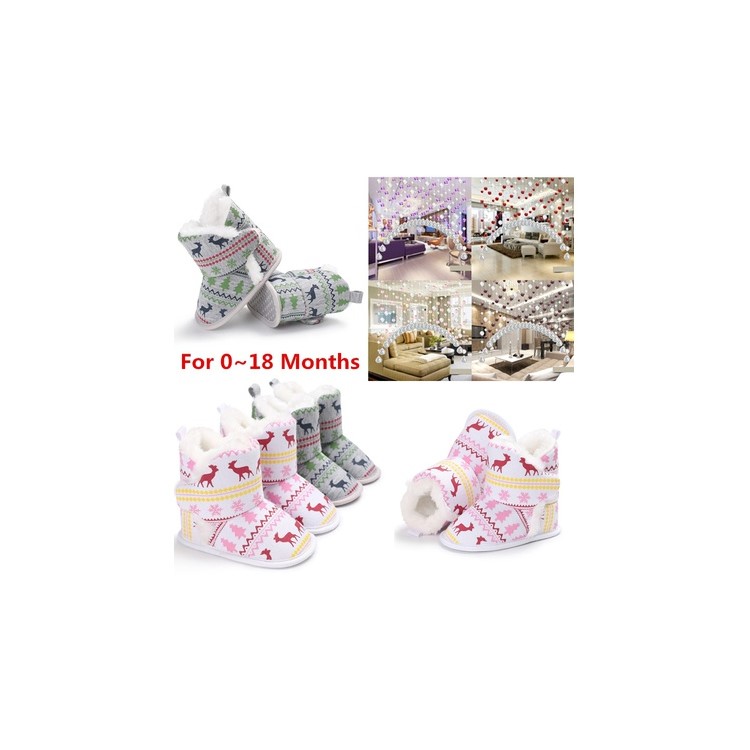 Christmas Elk Baby Soft Crib Shoes Toddler Warm Winter Snow Boots Boots - Grey, Size: 13-7