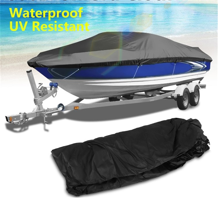 420D Oxford Cloth Waterproof UV Protected Trailerable V-hull Jumbo Boat Speedboat Cover - Size: 14-16ft (530x290cm) / Black-4