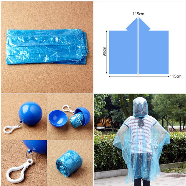 Disposable Emergency Raincoat Portable Hook Poncho Ball for Outdoor Activities - Baby Blue-4
