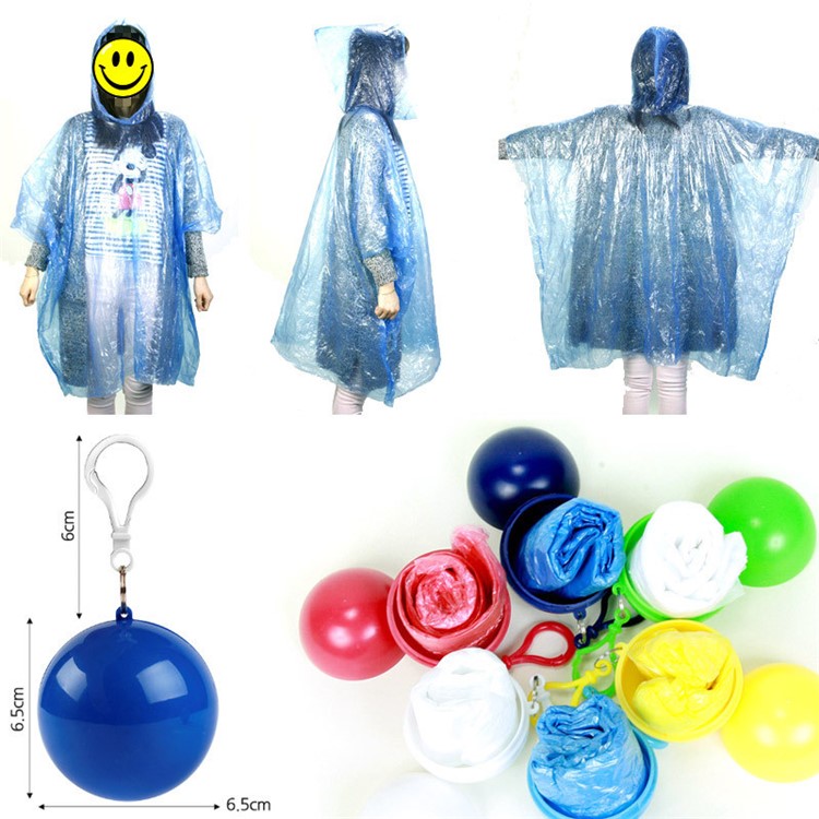 Disposable Emergency Raincoat Portable Hook Poncho Ball for Outdoor Activities - Baby Blue-6