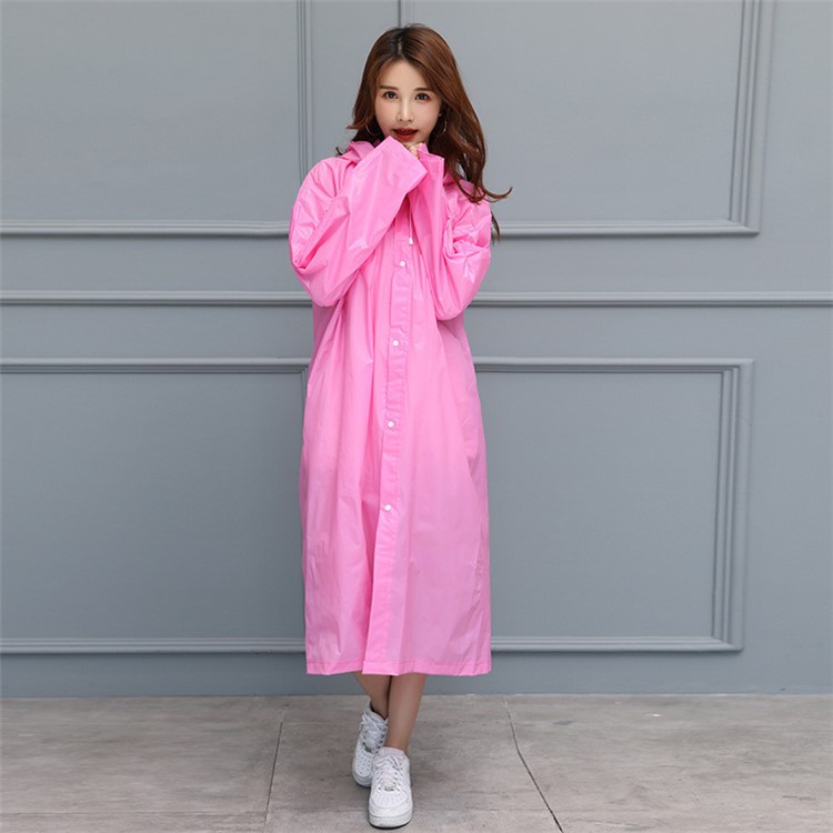 EVA Raincoat Windproof Reusable Unisex Rain Poncho with Hat Hood - Pink-1