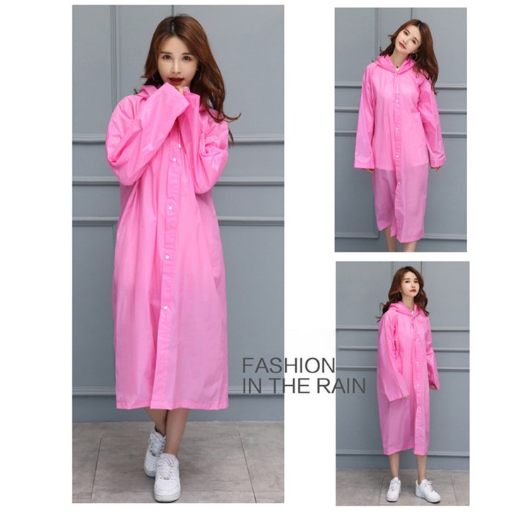EVA Raincoat Windproof Reusable Unisex Rain Poncho with Hat Hood - Pink-2