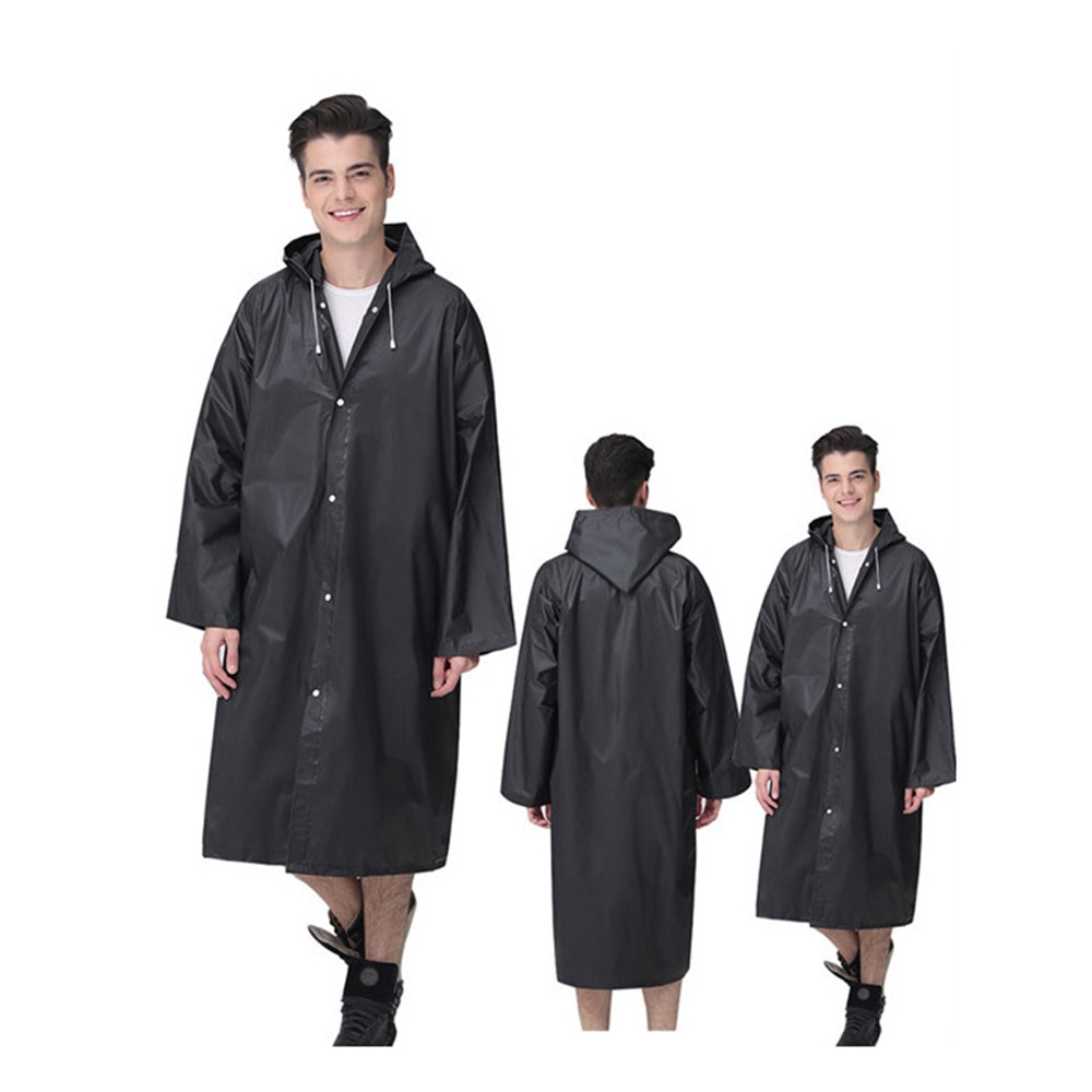 EVA Raincoat Windproof Reusable Unisex Rain Poncho with Hat Hood - Black-1