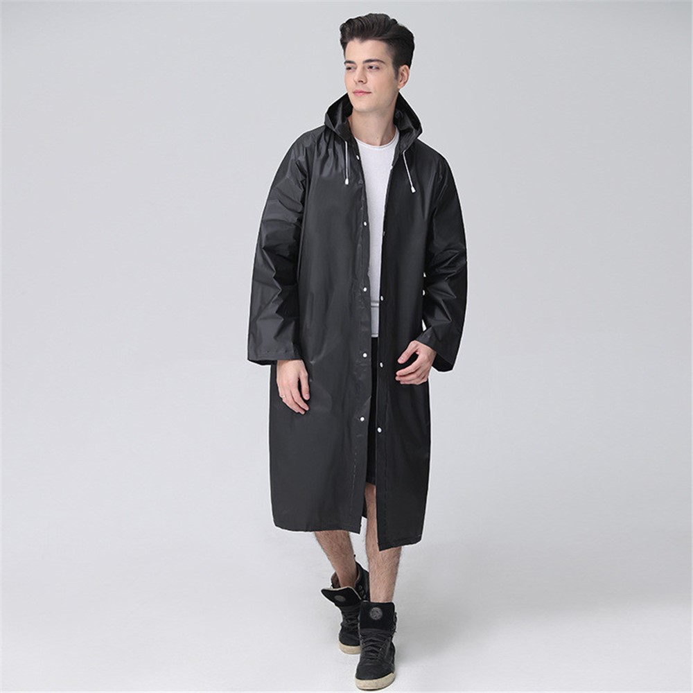 EVA Raincoat Windproof Reusable Unisex Rain Poncho with Hat Hood - Black-2