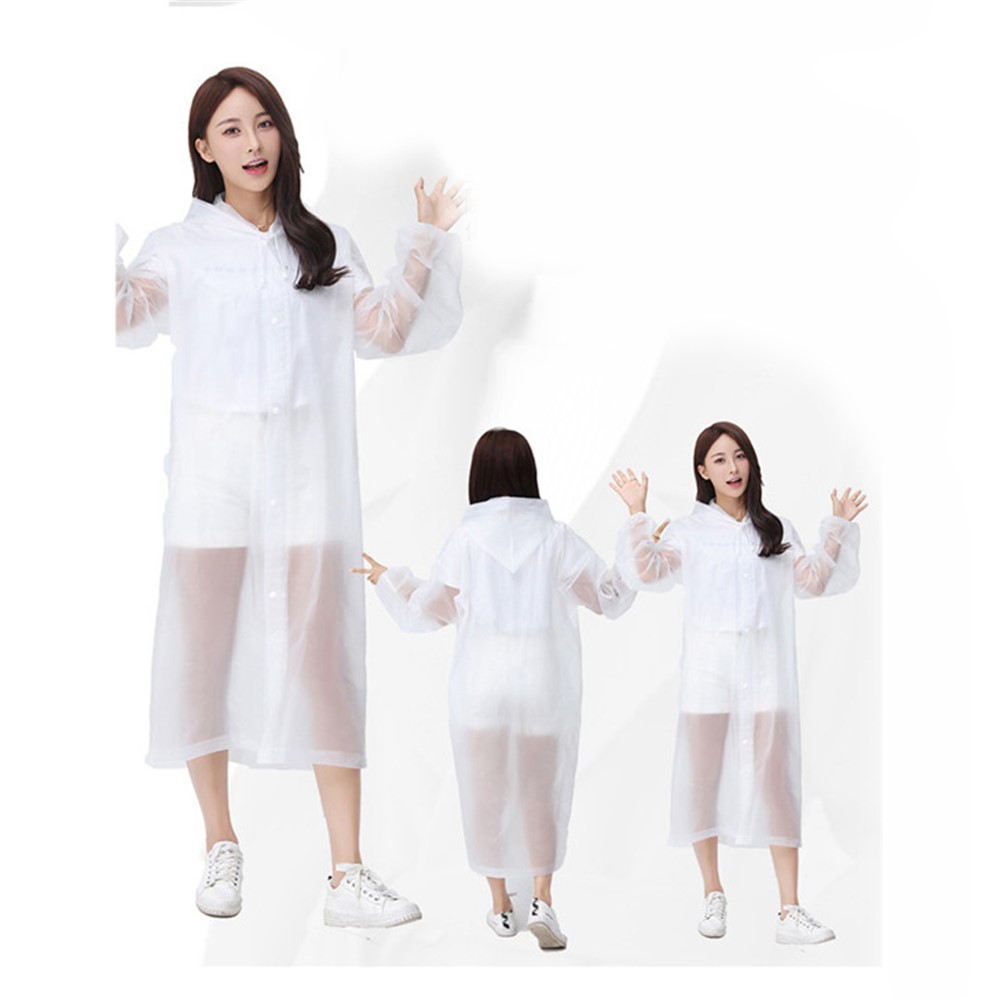 EVA Raincoat Windproof Reusable Unisex Rain Poncho with Hat Hood - Elastic Sleeve Style / White-1