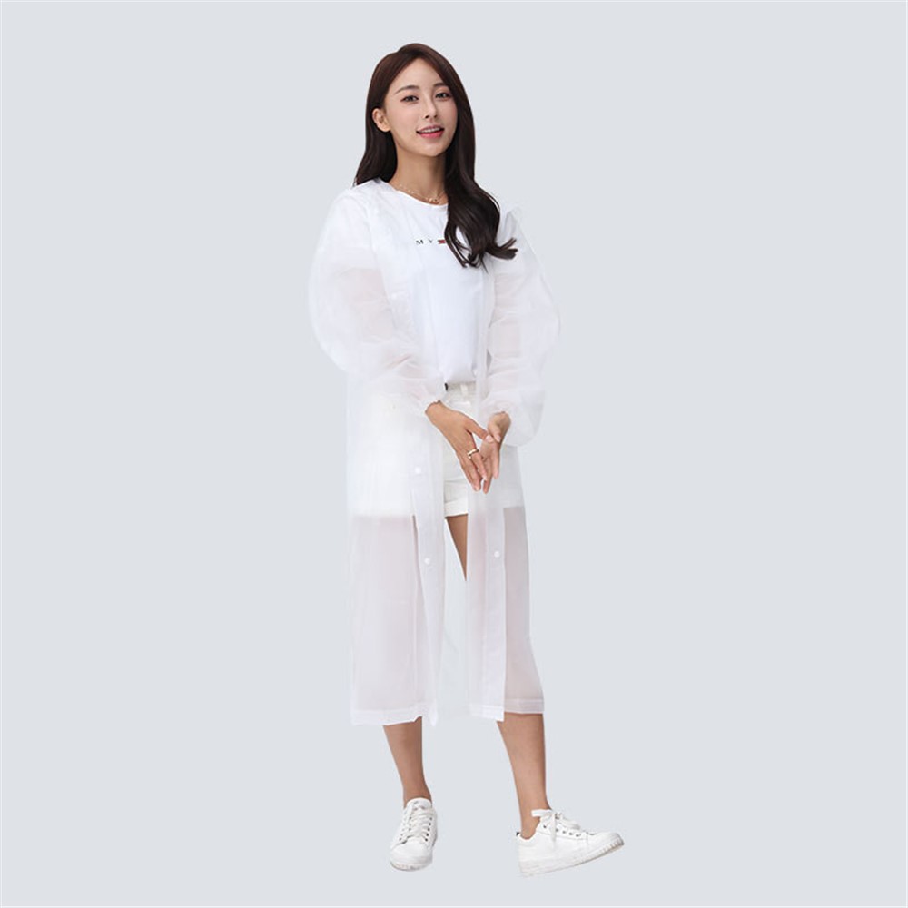 EVA Raincoat Windproof Reusable Unisex Rain Poncho with Hat Hood - Elastic Sleeve Style / White-2