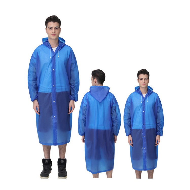 EVA Raincoat Windproof Reusable Unisex Rain Poncho with Hat Hood - Elastic Sleeve Style / Dark Blue-1