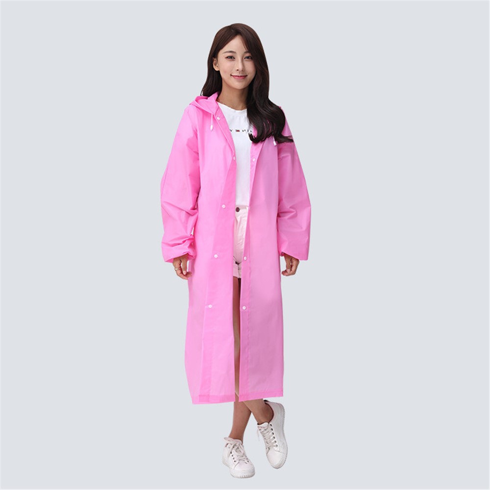EVA Raincoat Windproof Reusable Unisex Rain Poncho with Hat Hood - Elastic Sleeve Style / Pink-2