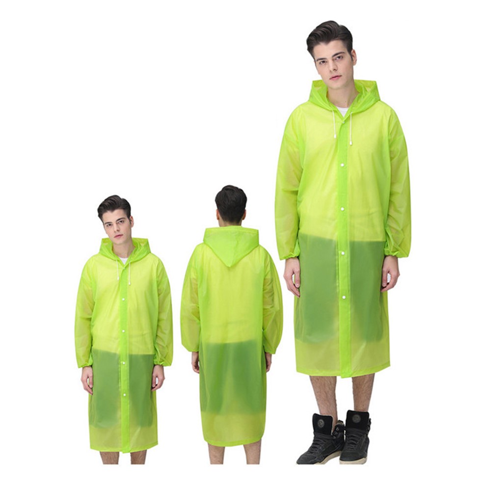 EVA Raincoat Windproof Reusable Unisex Rain Poncho with Hat Hood - Elastic Sleeve Style / Yellowgreen-1