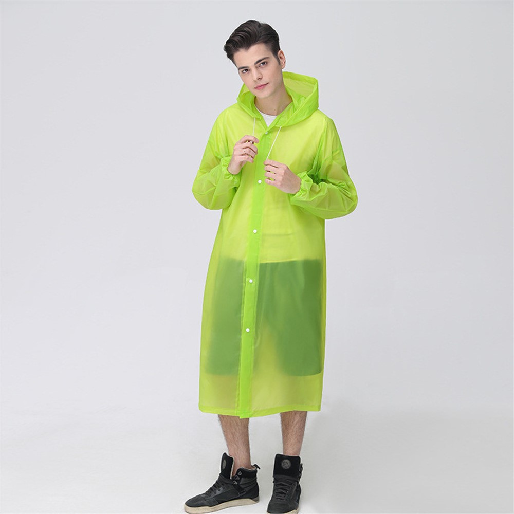 EVA Raincoat Windproof Reusable Unisex Rain Poncho with Hat Hood - Elastic Sleeve Style / Yellowgreen-2