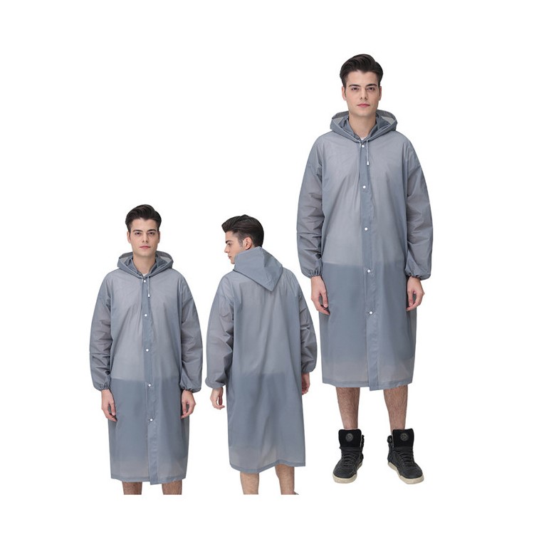 EVA Raincoat Windproof Reusable Unisex Rain Poncho with Hat Hood - Elastic Sleeve Style / Grey-1