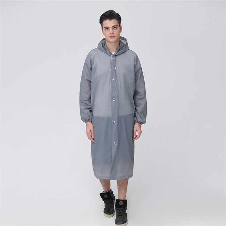 EVA Raincoat Windproof Reusable Unisex Rain Poncho with Hat Hood - Elastic Sleeve Style / Grey-2