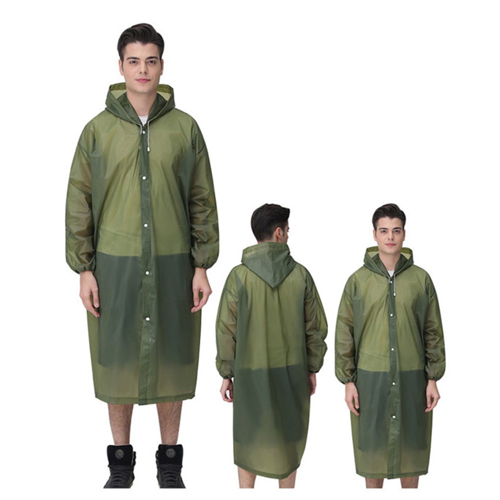 EVA Raincoat Windproof Reusable Unisex Rain Poncho with Hat Hood - Elastic Sleeve Style / Army Green-1