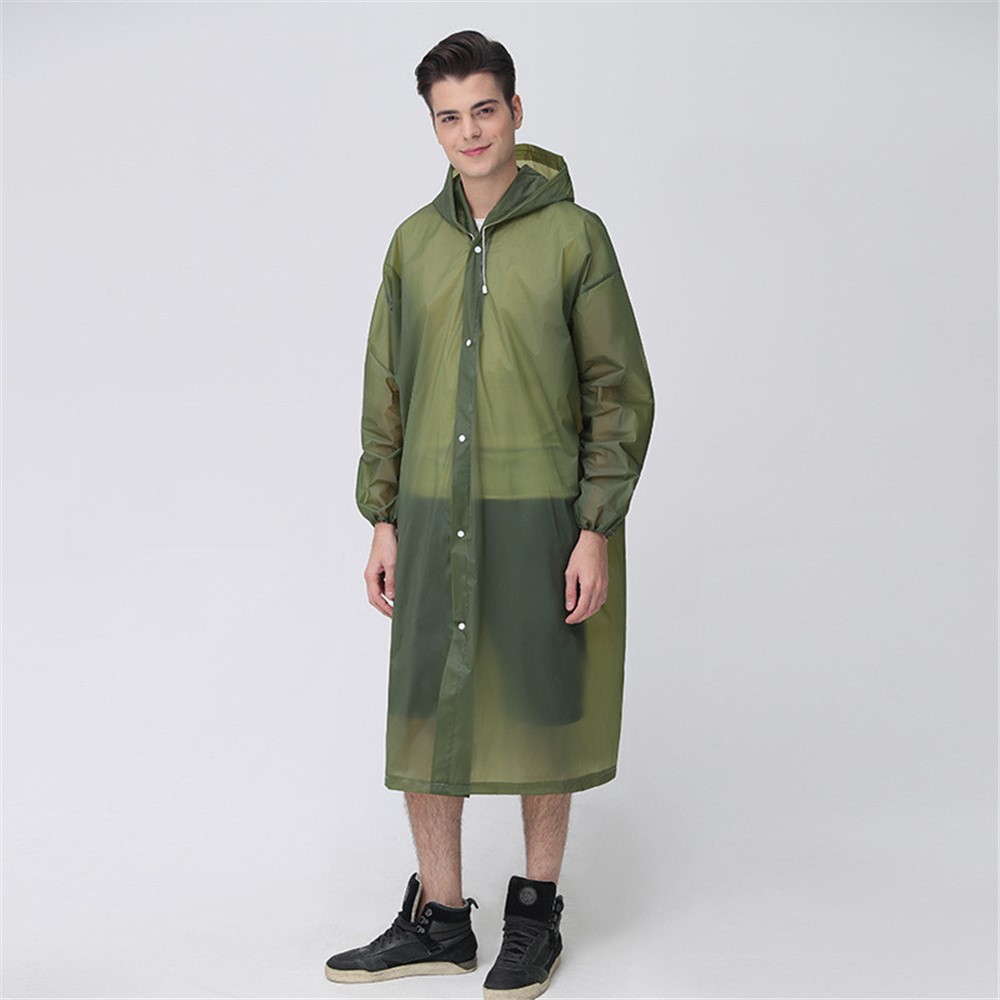 EVA Raincoat Windproof Reusable Unisex Rain Poncho with Hat Hood - Elastic Sleeve Style / Army Green-2