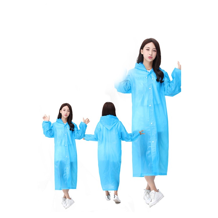 EVA Raincoat Windproof Reusable Unisex Rain Poncho with Hat Hood - Elastic Sleeve Style / Baby Blue-1