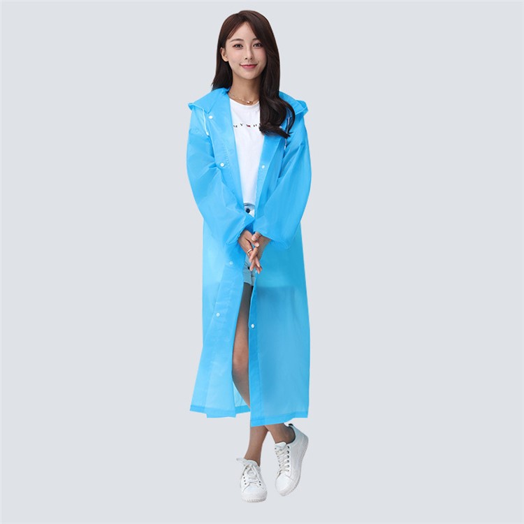 EVA Raincoat Windproof Reusable Unisex Rain Poncho with Hat Hood - Elastic Sleeve Style / Baby Blue-2