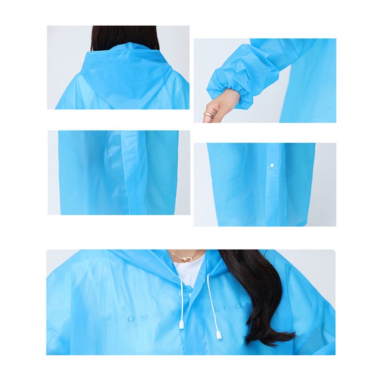 EVA Raincoat Windproof Reusable Unisex Rain Poncho with Hat Hood - Elastic Sleeve Style / Baby Blue-3