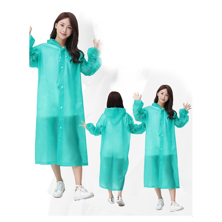 EVA Raincoat Windproof Reusable Unisex Rain Poncho with Hat Hood - Elastic Sleeve Style / Green-1