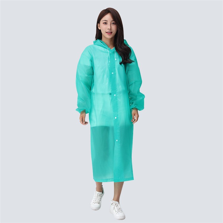 EVA Raincoat Windproof Reusable Unisex Rain Poncho with Hat Hood - Elastic Sleeve Style / Green-2
