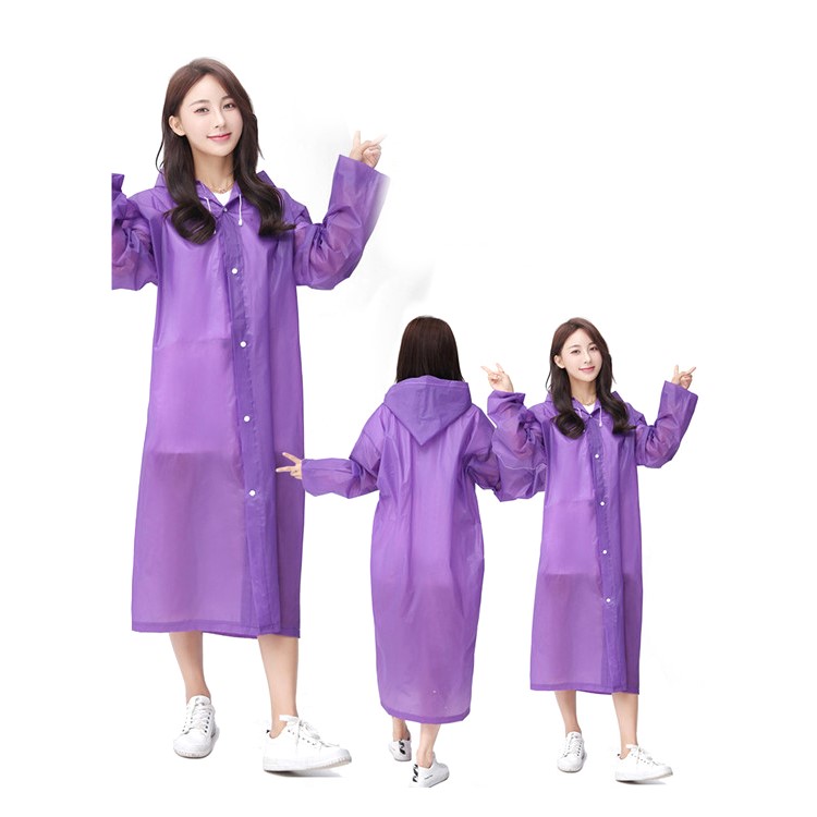 EVA Raincoat Windproof Reusable Unisex Rain Poncho with Hat Hood - Elastic Sleeve Style / Purple-1