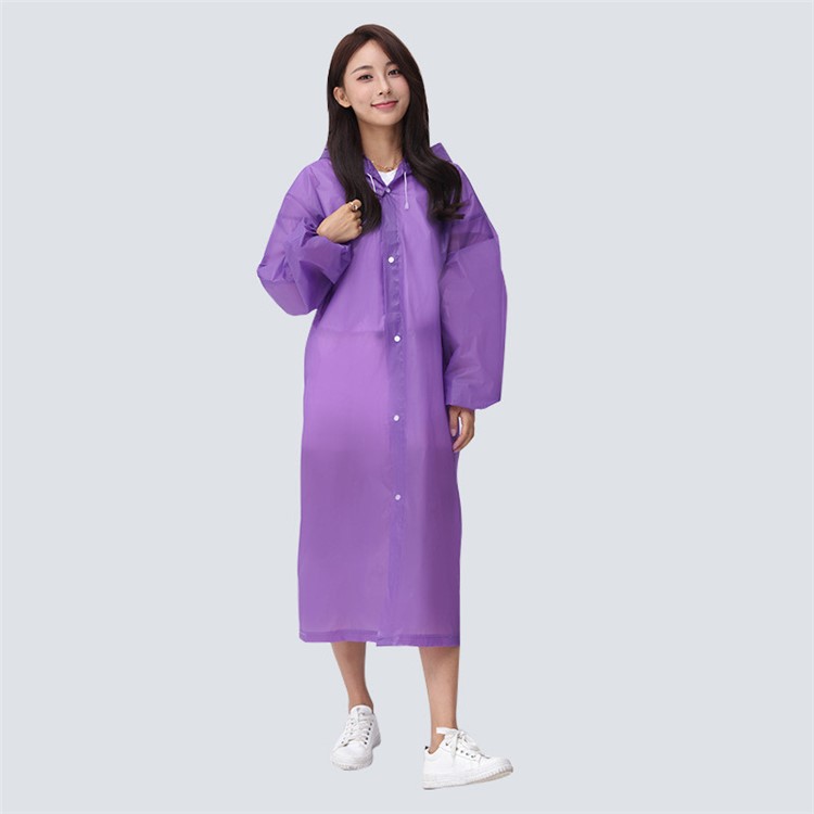 EVA Raincoat Windproof Reusable Unisex Rain Poncho with Hat Hood - Elastic Sleeve Style / Purple-2