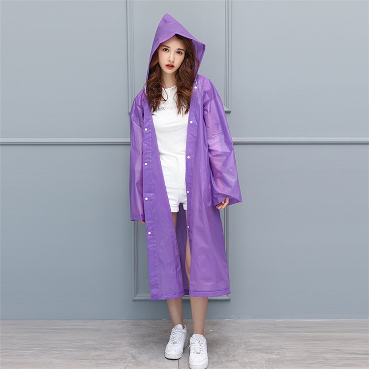 EVA Raincoat Windproof Reusable Unisex Rain Poncho with Hat Hood - Purple-2