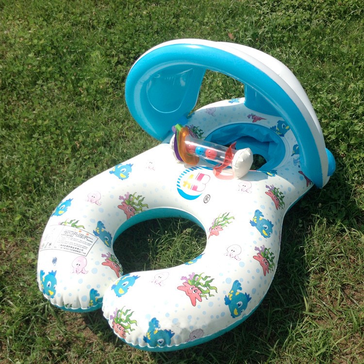 Multi-Functional 3-in-1 Parent and Child PVC Inflatable Swim Ring for Baby and Parent with Sunshade-1