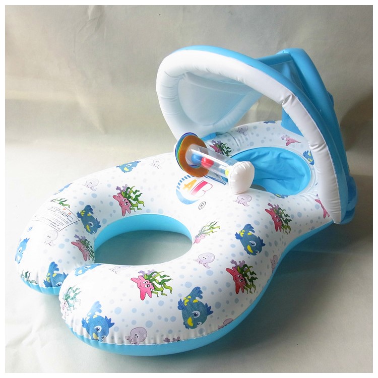 Multi-Functional 3-in-1 Parent and Child PVC Inflatable Swim Ring for Baby and Parent with Sunshade-2