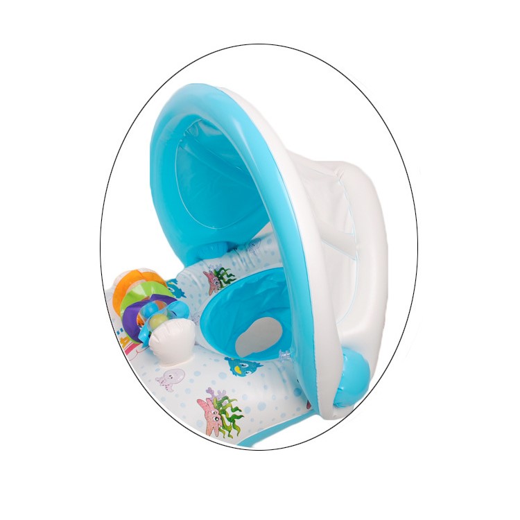 Multi-Functional 3-in-1 Parent and Child PVC Inflatable Swim Ring for Baby and Parent with Sunshade-9