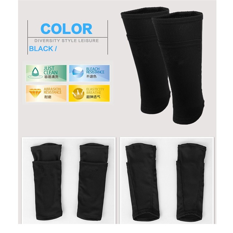 1 Pair Football Soccer Double-layer Sweat-absorbent Shin Guard Socks Sleeves - Black-2