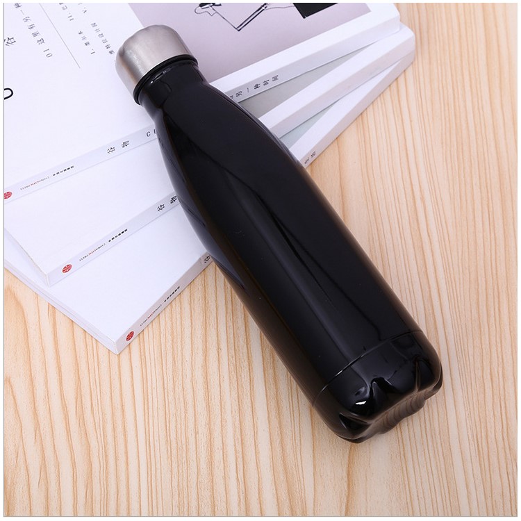 Glossy Stainless Steel Vacuum Insulated Travel Leak-proof Double Walled Cola Shape Portable Water Bottle - Black-1