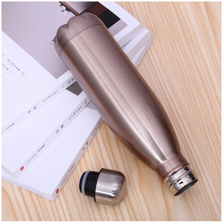 500ml Fashionable Stainless Steel Vacuum Insulated Travel Leak-proof Double Walled Cola Shape Portable Water Bottle - Glossy Finish / Gold Color-1