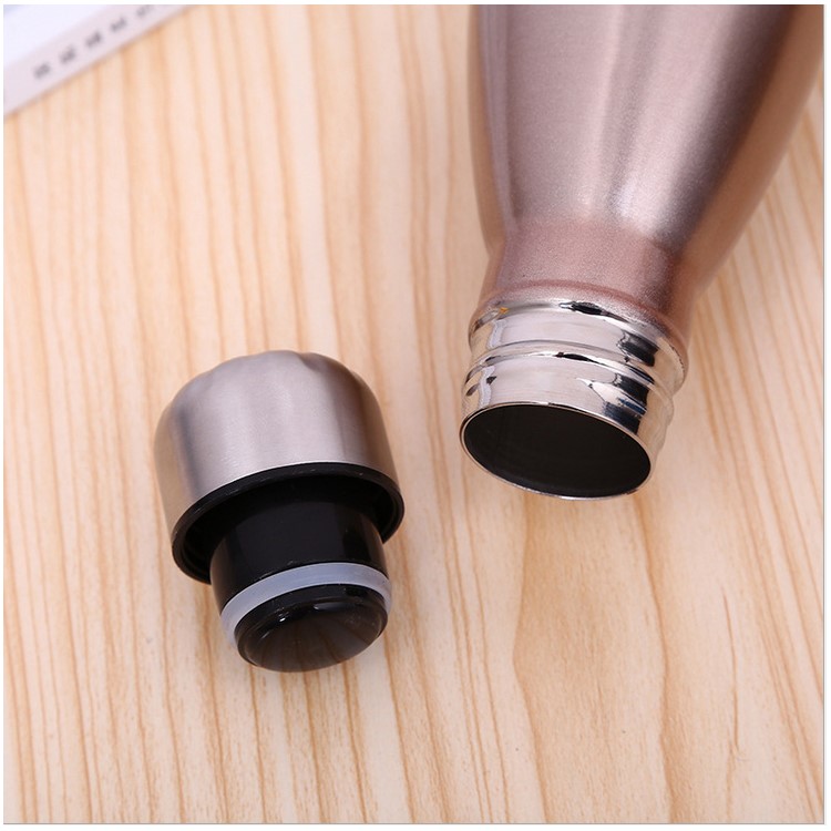 500ml Fashionable Stainless Steel Vacuum Insulated Travel Leak-proof Double Walled Cola Shape Portable Water Bottle - Glossy Finish / Gold Color-2