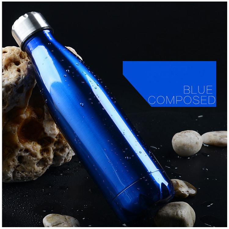 Brilhante Viagem Aço Inoxidável A vácuo Isolado À prova de vazamento Bola de água com porta dupla com espuma de cola - escuro azul-2