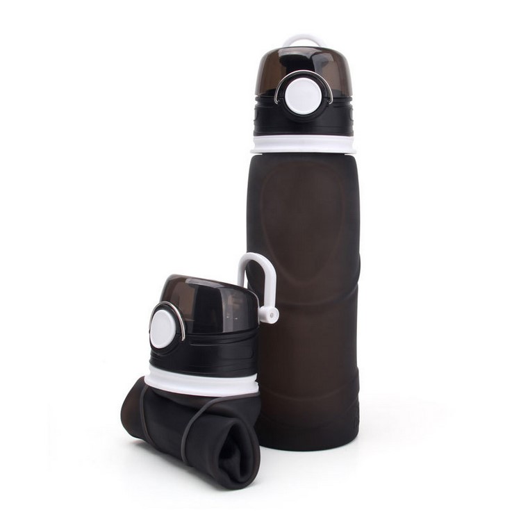 750ML Collapsible Water Bottle with Airlock Sports Water Bottle - Black-1