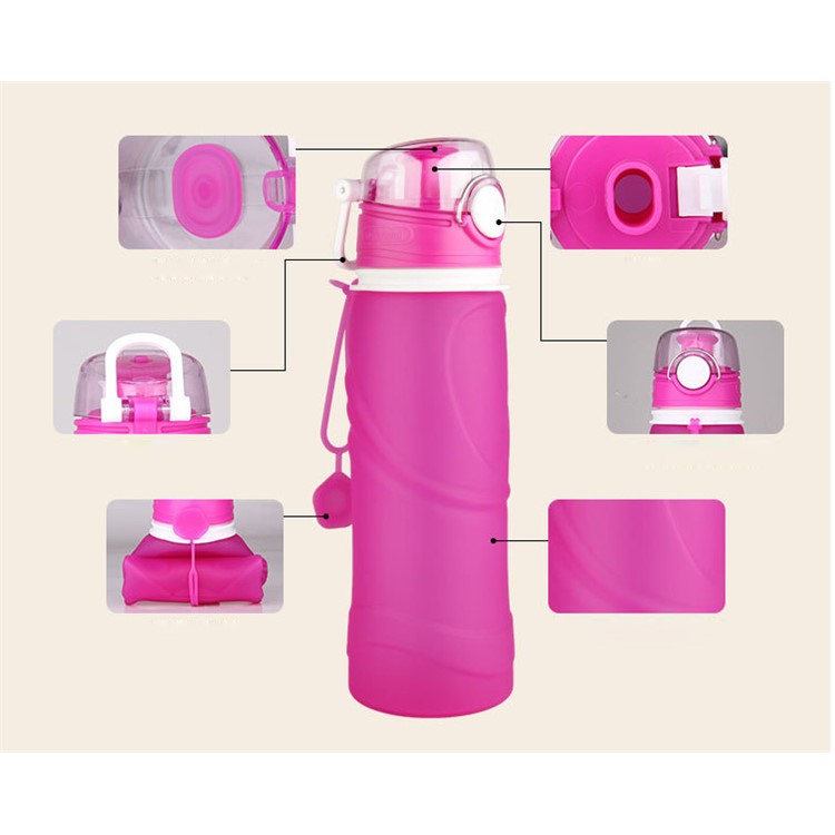 750ML Sports Water Bottle Collapsible Water Bottle with Airlock - Rose-4