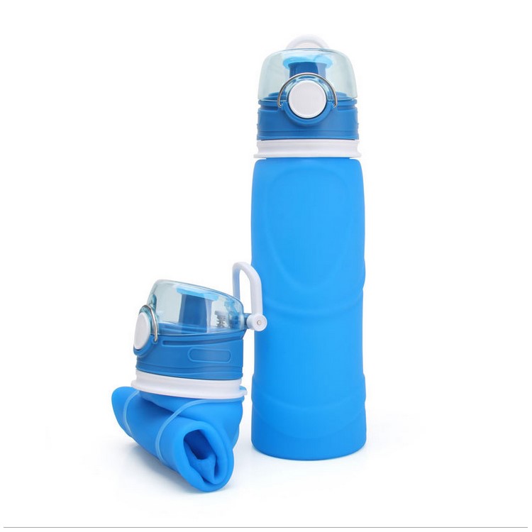 750ML Collapsible Water Bottle with Airlock Foldable Sports Water Bottle - Blue-1