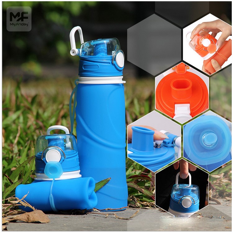 750ML Collapsible Water Bottle with Airlock Foldable Sports Water Bottle - Blue-2