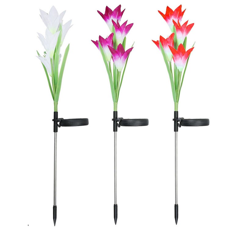3PCS/Set Solar Power Butterfly Flower Light Garden Lily Landscape Yard White LED Lamp Decor - Lily
