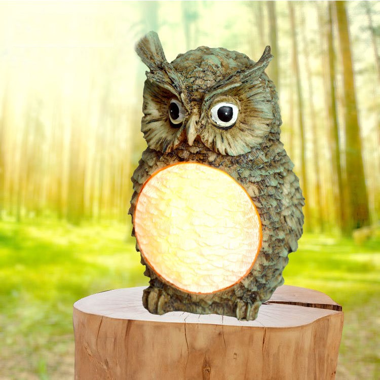 Luz De Energia Solar Ao Ar Livre Coruja Cerâmica LED Luz Jardim Novidade Animal - Roxa-1