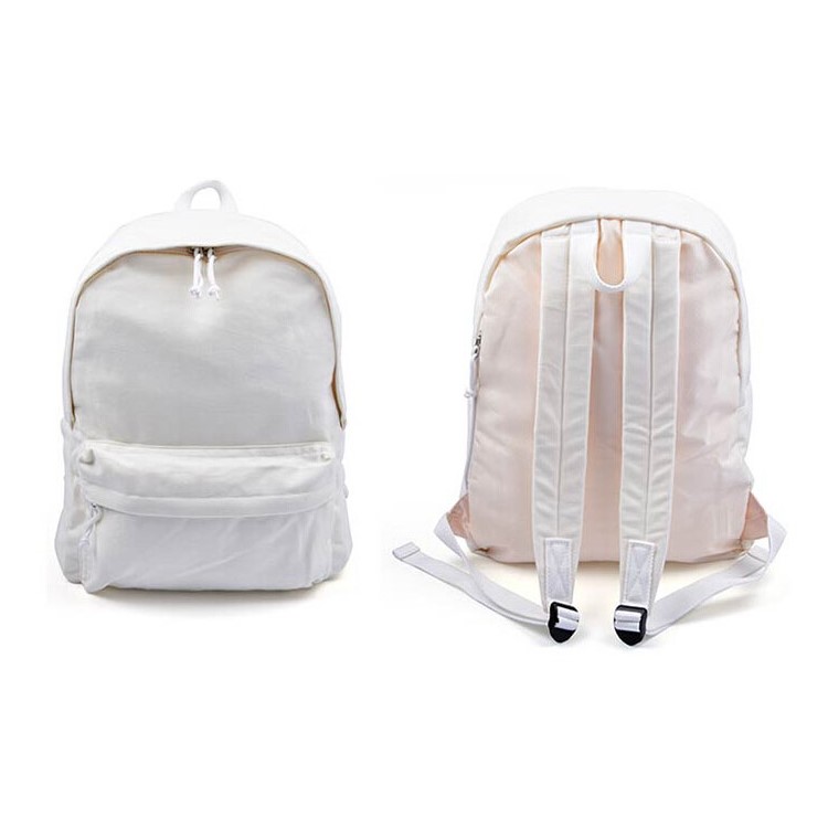 Preppy Style Classic Pure Color Canvas Causal Bag Unisex Fashion Handbags School Backpack for Gift - White-1