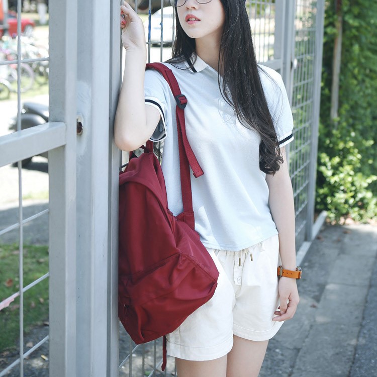 Unisex Fashion Handbags Classic Pure Color Canvas Causal Bag School Backpack Preppy Style for Gift - Red-2