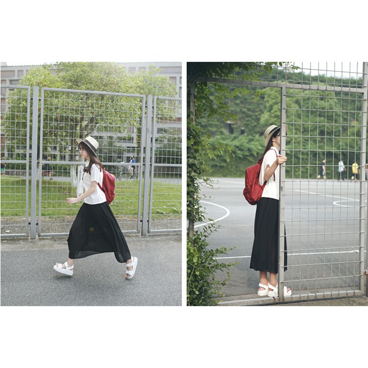 Unisex Fashion Handbags Classic Pure Color Canvas Causal Bag School Backpack Preppy Style for Gift - Red-6
