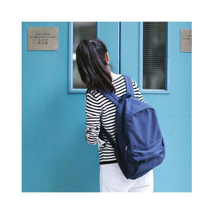 Classic Pure Color Canvas Causal Bag Unisex Fashion Backpack Handbags Schoolbag Preppy Style - Blue-1