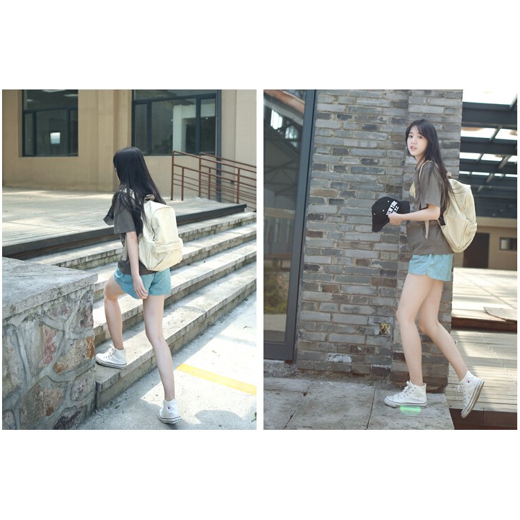 Classic Pure Color Canvas Causal Bag Unisex Fashion Backpack Handbags Schoolbag Preppy Style - Blue-13