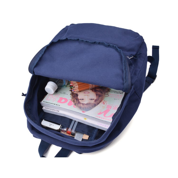 Classic Pure Color Canvas Causal Bag Unisex Fashion Backpack Handbags Schoolbag Preppy Style - Blue-2