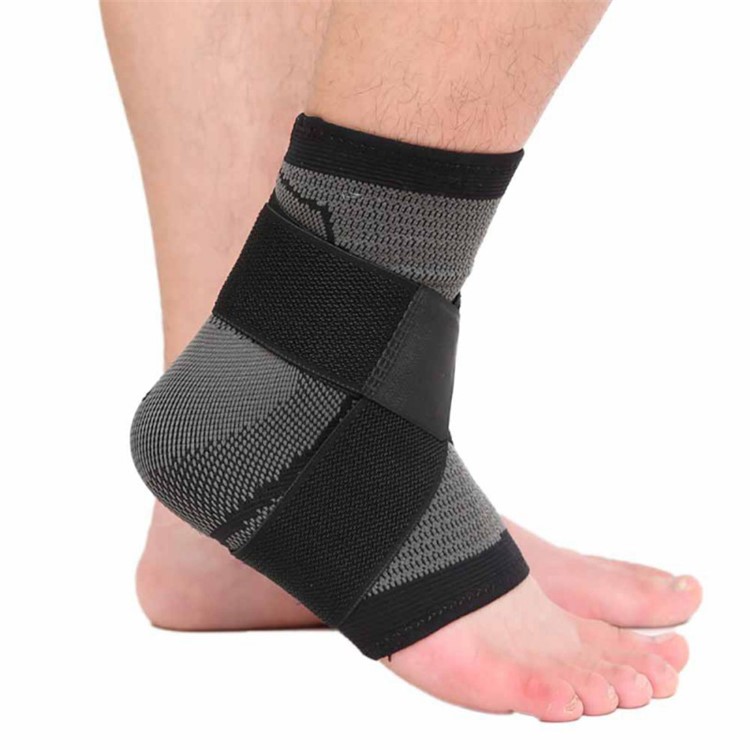 Ankle Support Compression Foot Brace Strap Sport injury sprain Tendon Wrap - Grey, L