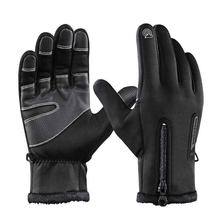 1 Pair Touchscreen Bike Gloves Winter Thermal Polar fleece Full Finger Cycling Gloves Anti-slip Bicycle Black Gloves - Size: XXL
